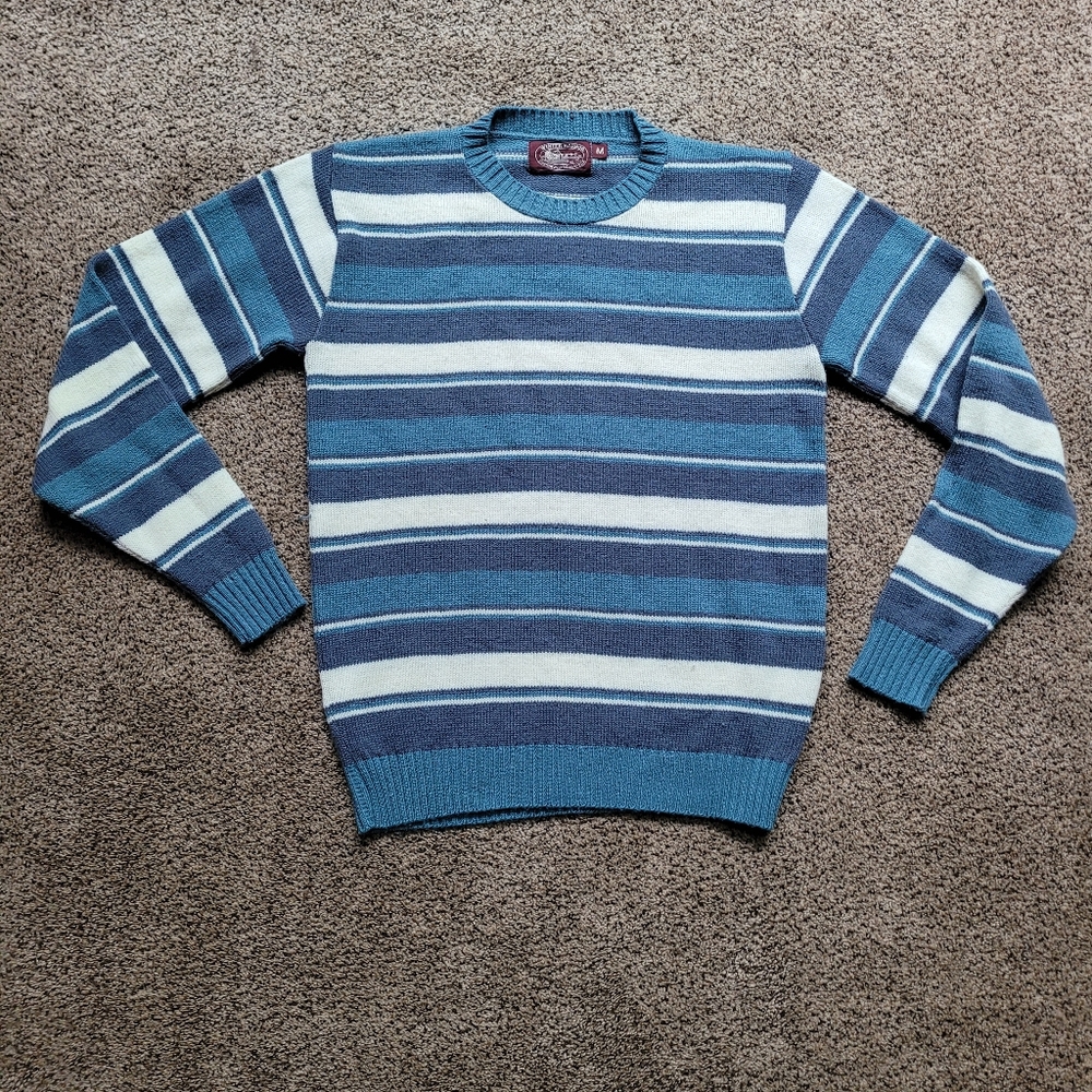 Winter Harbor Mens Sweater M Blue White Striped VTG 90s Y2K Knitwear Made In US